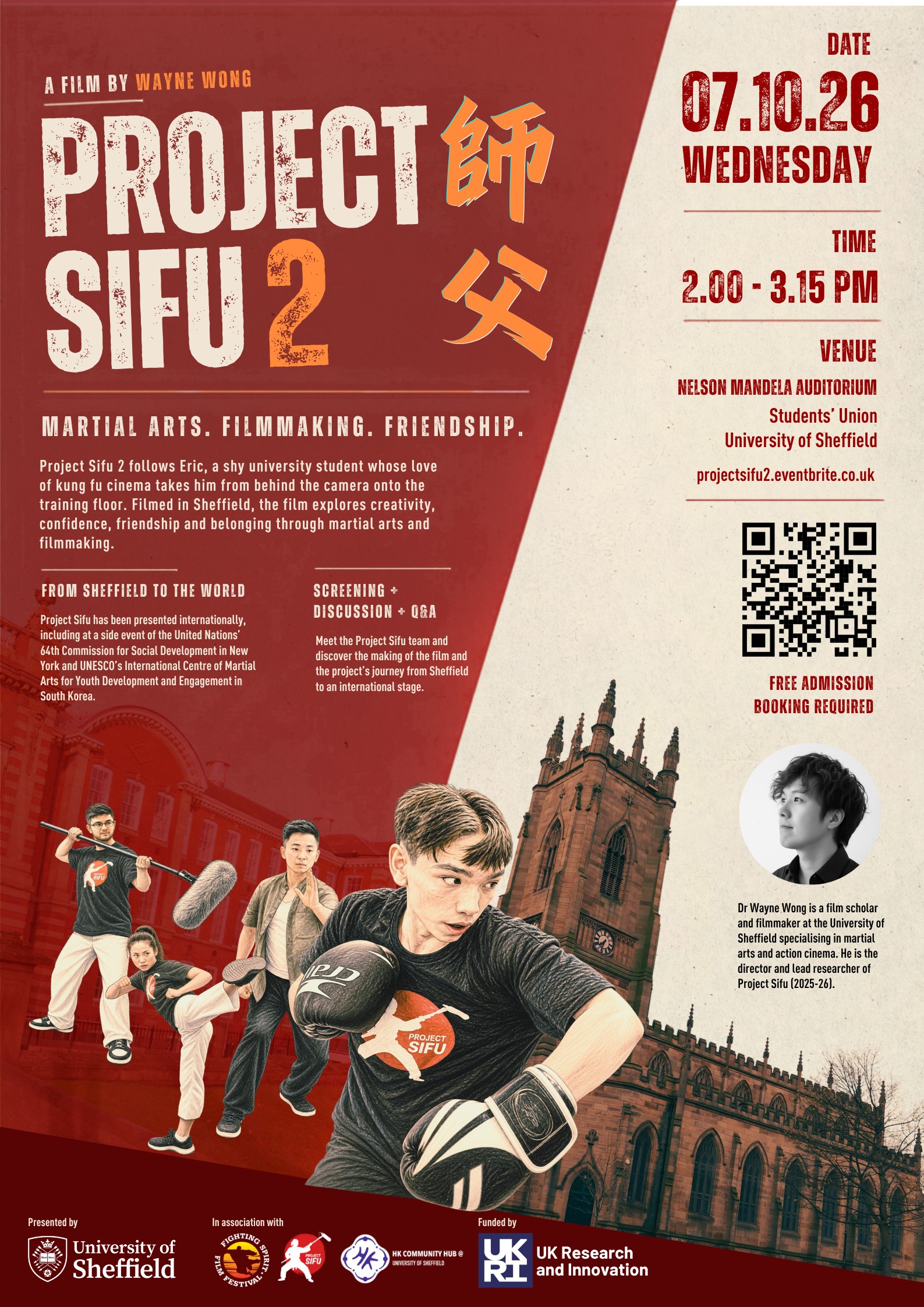 Project Sifu 2 poster, directed by Wayne Wong, screening 7 October 2026, 2 to 3.15pm, Nelson Mandela Auditorium, University of Sheffield Students' Union