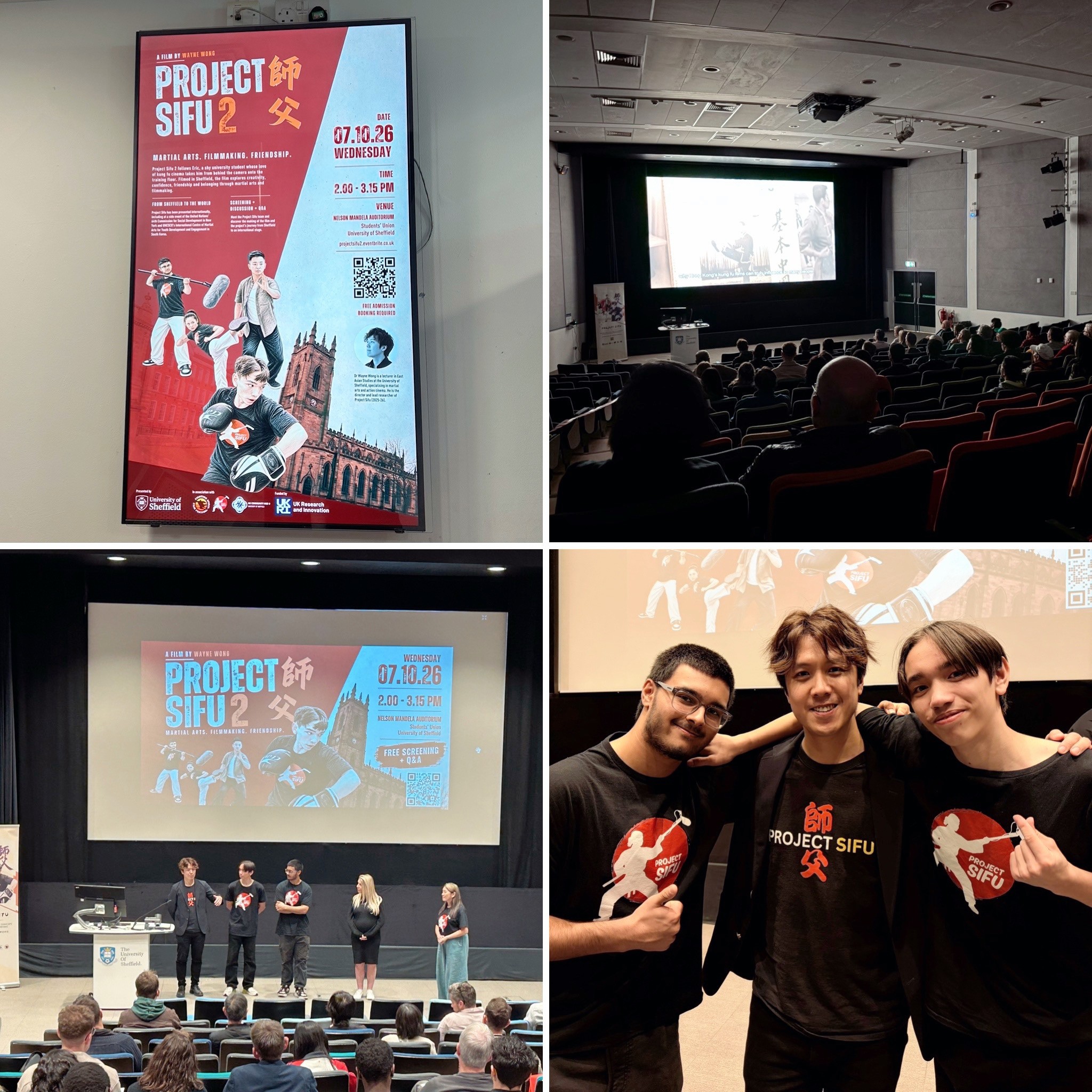 Four photos from the Project Sifu 2 screening at the Nelson Mandela Auditorium, University of Sheffield